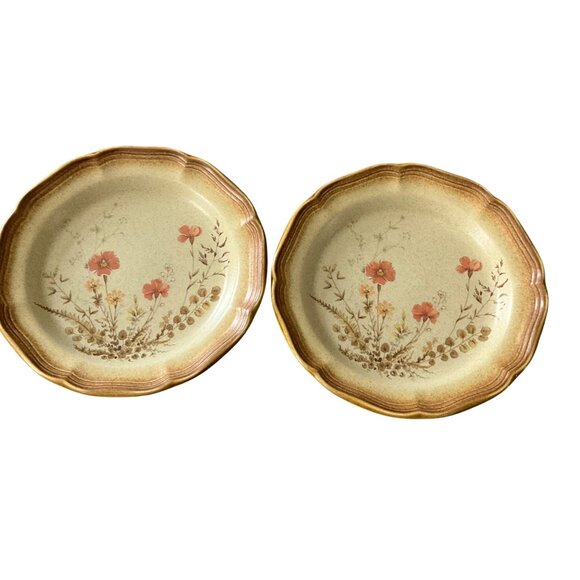 Vintage Mikasa Whole Wheat Jardiniere E8016 Stoneware Salad Plates Set Of 2 Flor - Picture 2 of 7